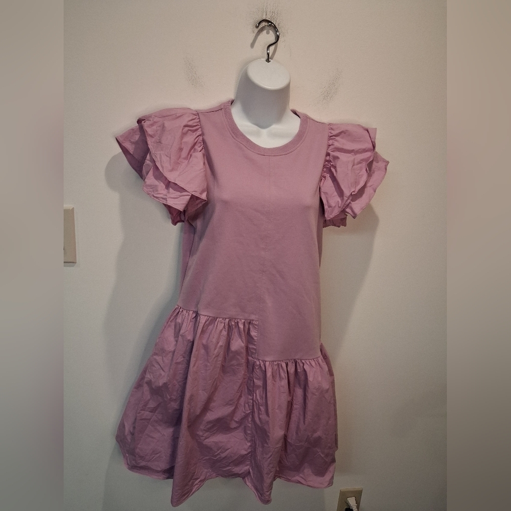 English Factory Size Xs Ruffled Layered Mini Dress In Lilac Color